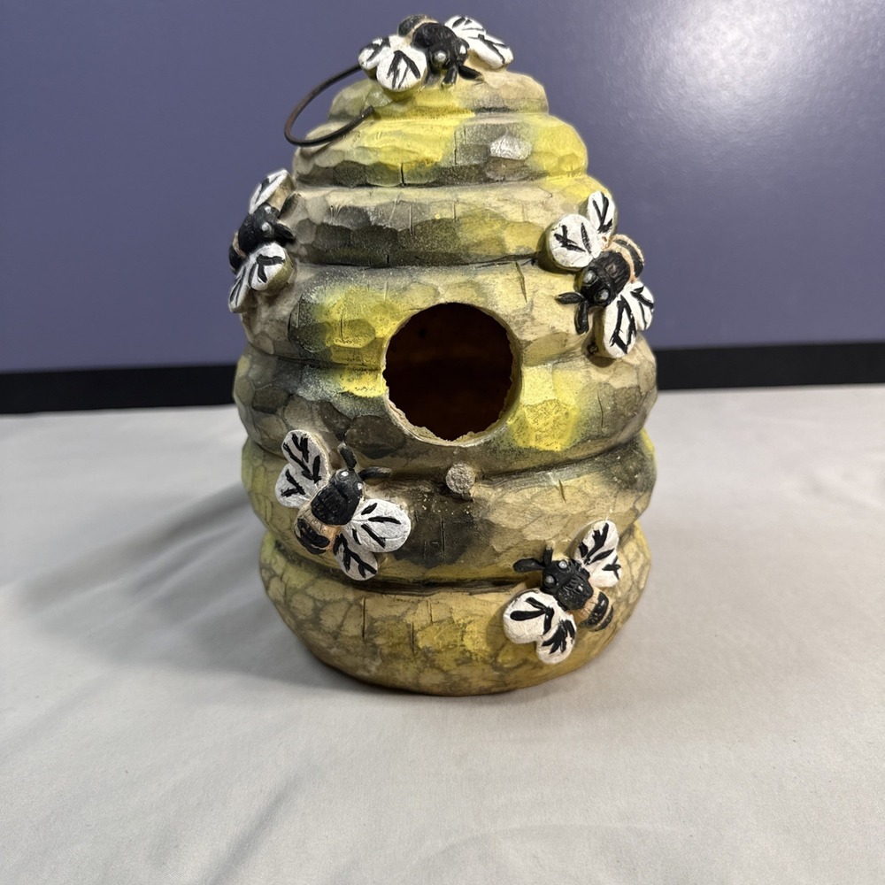 Decorative Beehive Resin Birdhouse with 3D Bees – 8.25"